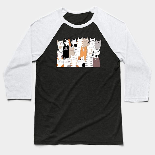 Cartoon Cat Doodle Baseball T-Shirt by IndigoLark